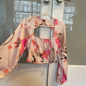 Express Floral Square Neck Cropped Blouse